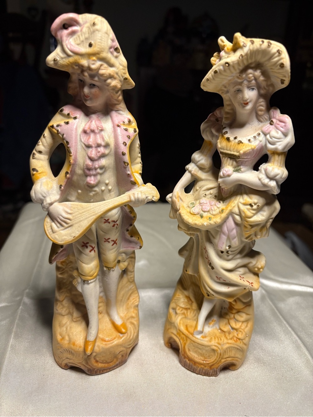 Victorian Couple Porcelain Figurine Set in Cream and Pink - Elegant Home Art